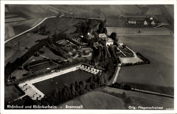 Postcard Bronnzell Fulda in East Hesse, Rhönbad, Rhönkurheim, aerial photograph