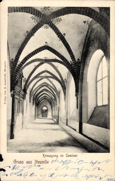Postcard Neuzelle in Brandenburg, cloister in the seminary, historical architecture, G. Lemhofft Publishing,...
