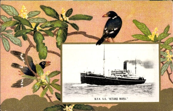passe-partout ansichtkaart NYK Line, stoomboot SS Kitano Maru