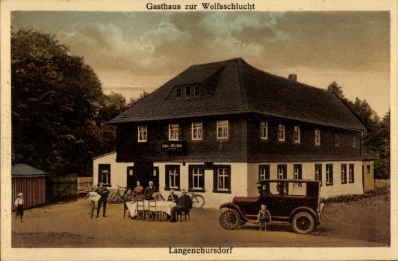 Postcard Langenchursdorf Callenberg in Saxony, Gasthaus zur Wolfsschlucht, owner Bruno Wolf