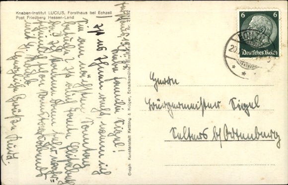 Postcard Echzell in Hesse, total view, boys' institute Lucius