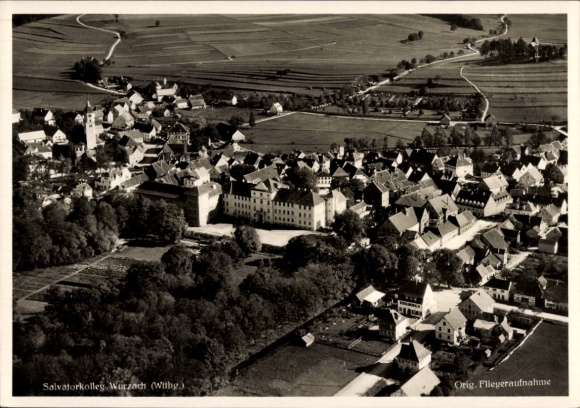 Postcard Bad Wurzach in Upper Swabia, aerial photograph Salvatorkolleg