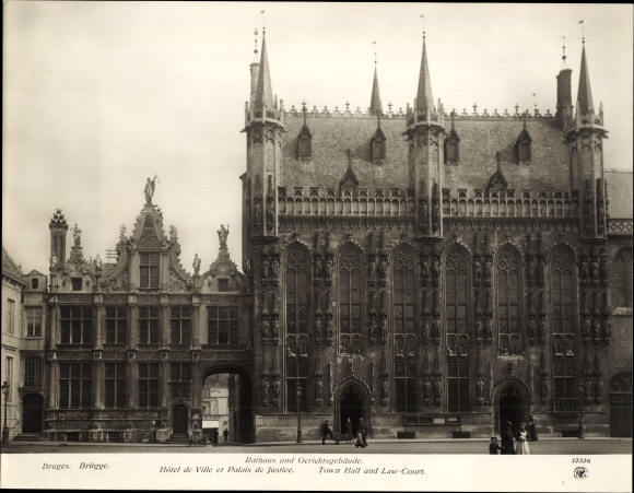 Photo Bruges Bruges Flanders West Flanders, Hotel de Ville, Palais de Justice, around 1900
