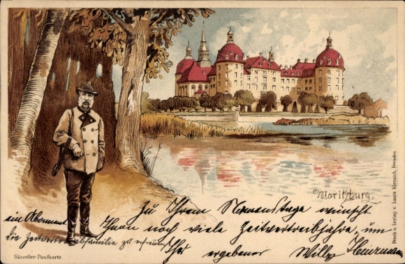 Chromo-Litho Moritzburg in Saxony, hunting lodge, King Albert of Saxony