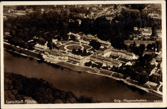 Ak Dresden Pillnitz Elbe, Lustschloss, Fliegeraufnahme