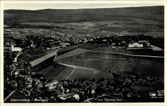 Postcard Johannisberg Geisenheim am Rhein Hesse, landscape of Johannisberg, vineyards, airplane view