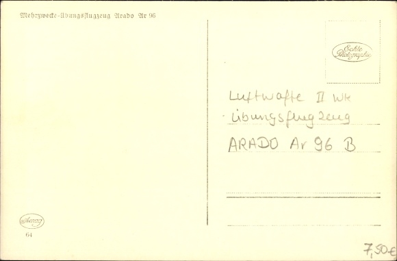 Postcard Deutsche Luftwaffe, Arado Ar 96 multipurpose training aircraft