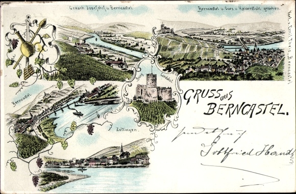 Litho Bernkastel Kues an der Mosel, Burg Landshut, Graach Josefshof, Zeltingen