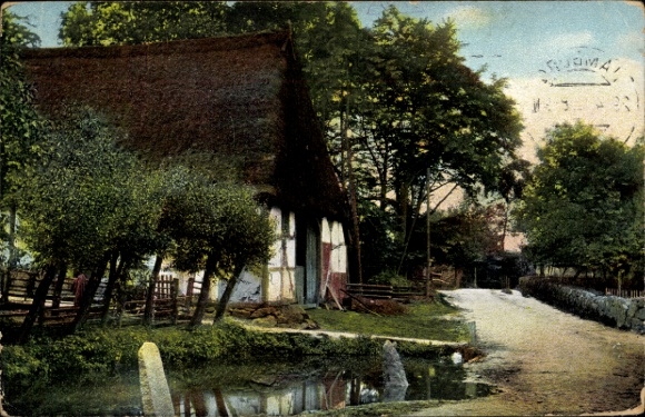 Postcard Ehestorf Rosengarten Kreis Harburg, street section with view of a farmhouse with thatched roof