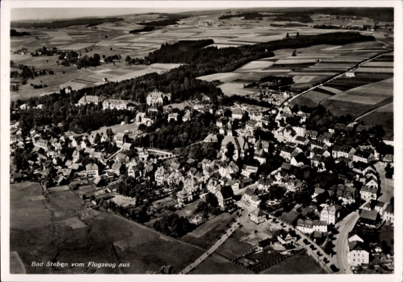 Postcard Bad Steben in the Franconian Forest, Bavaria, aerial photograph
