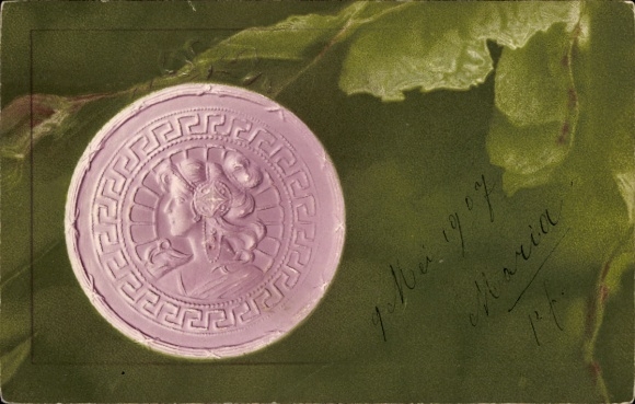 Präge Jugendstil Ak Münze, Frauenportrait