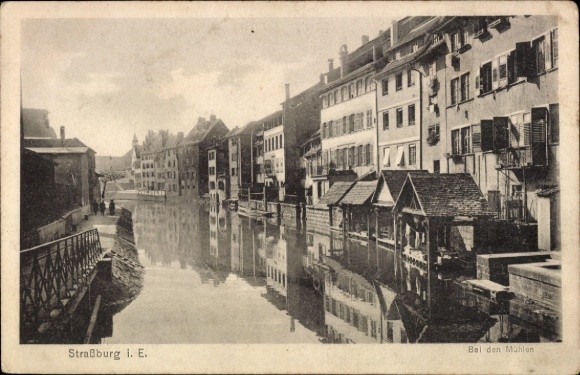 Postcard Strasbourg Straßburg Alsace Bas Rhin, canal view, mills, buildings