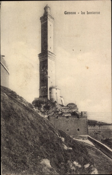 Ak Genova Genua Ligurië, Lange Toren, kustlandschap, zwart-witfoto