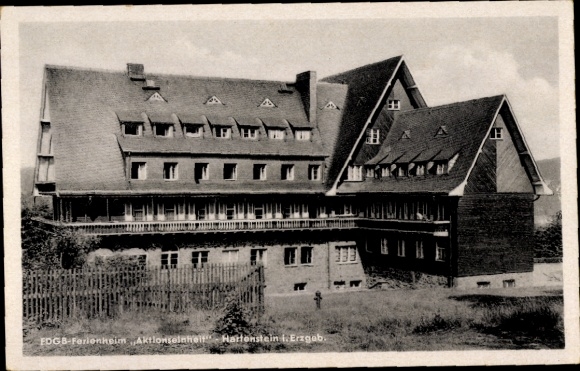 Postcard Hartenstein in the Erzgebirge, FDGB holiday home action unit