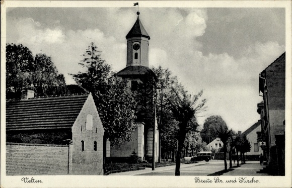 Postcard Velten in der Mark, Breite Straße and Church
