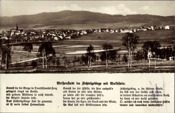 PC Weißenstadt im Fichtelgebirge, panorama with Waldstein, poem