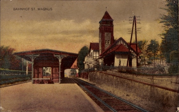 Postcard St Magnus Burglesum Hanseatic City of Bremen, train station, platform