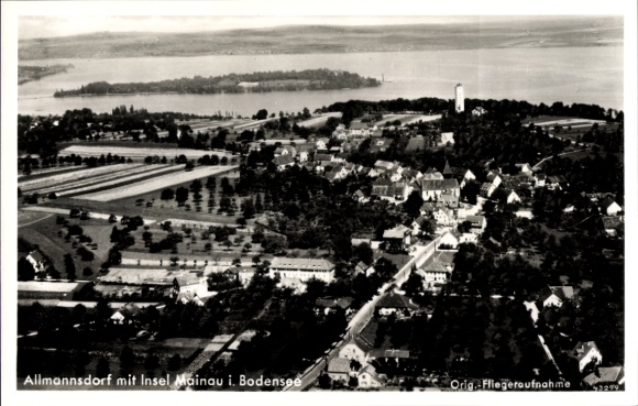 Postcard Allmannsdorf Konstanz, aerial photograph, Mainau Island in Lake Constance