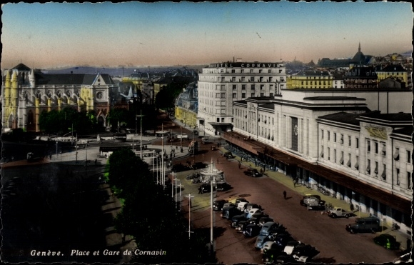 Postcard Geneva Geneva Switzerland, Place and Cornavin Station