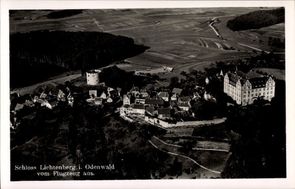 Postcard Fischbachtal in the Odenwald, Lichtenberg Castle, aerial photograph