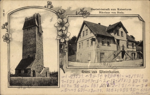 Postcard Winterkasten Lindenfels Odenwald, Inn at the Kaiserturm