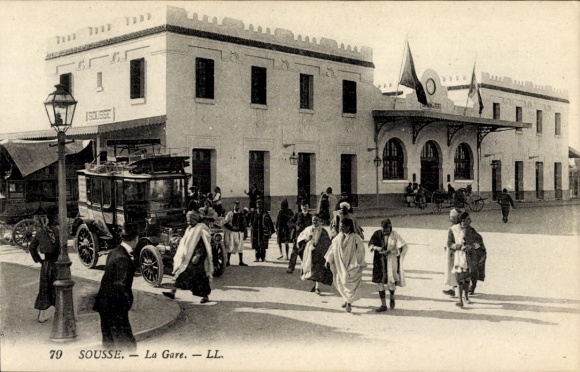 Postcard Sousse Tunisia, La Gare, view from the train station, car, street side