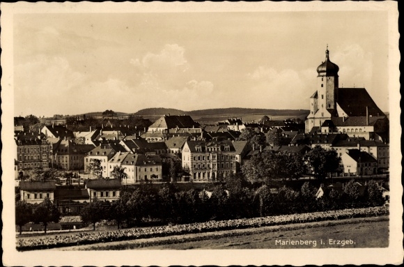 Postcard Marienberg in the Erzgebirge Saxony, general view, church
