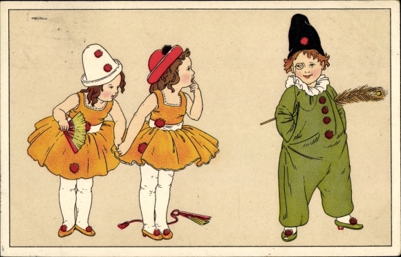 Artist PC Baumgarten, Fritz, children in carnival costumes, two girls, fans, boy with monocle