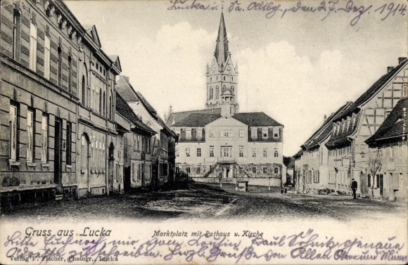 Ak Lucka im Altenburger Land, Marktplatz, Rathaus, Kirche