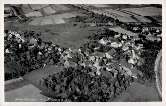 Postcard Eckartshausen Büdingen in Hesse, aerial view of rural surroundings, residential buildings