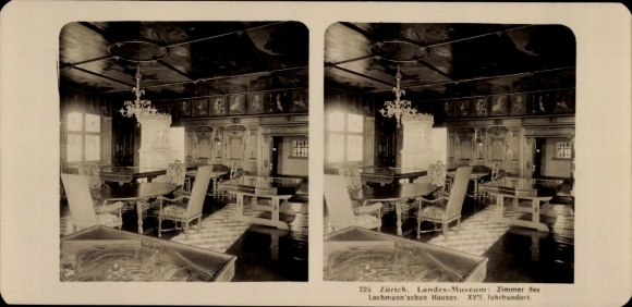Stereo photo Zurich City Switzerland, State Museum, room of the Lochmann House