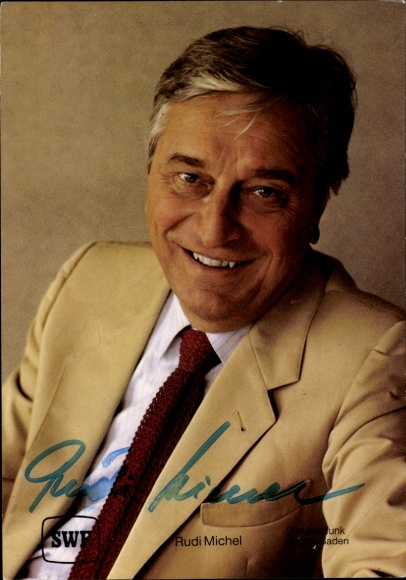Postcard sports journalist Rudi Michel, portrait, autograph, SWR