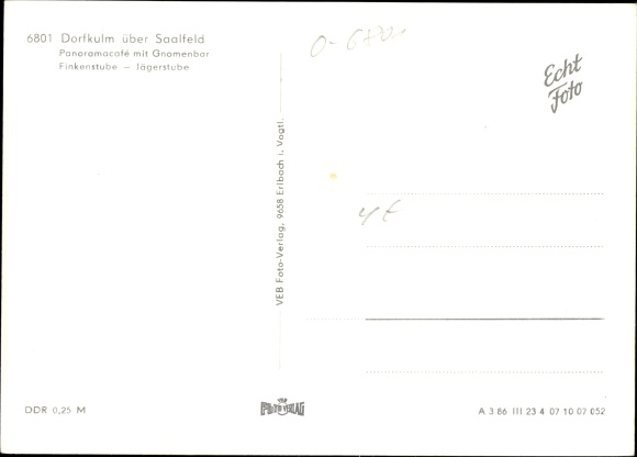 Postcard Dorfkulm Unterwellenborn in Thuringia, consumer restaurant Kulmberg-Haus