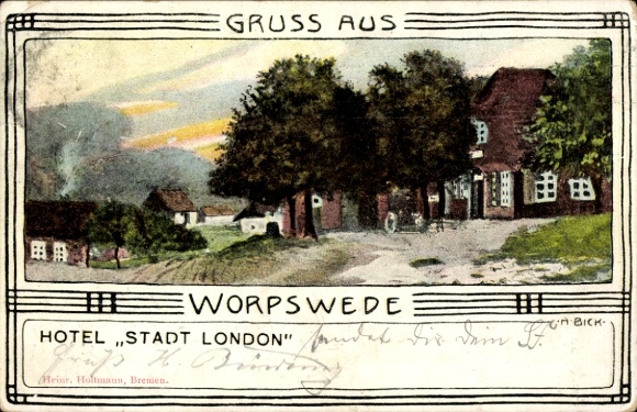 Artist Postcard Bick, Worpswede in Lower Saxony, Hotel Stadt London