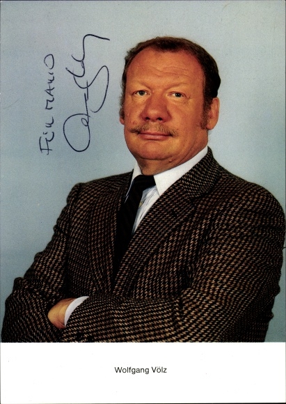 Postcard actor Wolfgang Völz, portrait, autograph