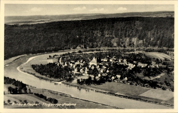 Postcard Binau am Neckar , aerial view of Binau am Neckar, beautiful landscape, quiet village