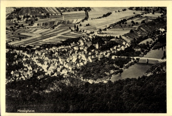 Postcard Hessigheim am Neckar, aerial photograph
