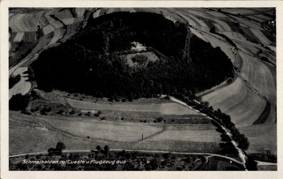 Postcard Schmalkalden in the Thuringian Forest, aerial view of agricultural areas, forests, hilly