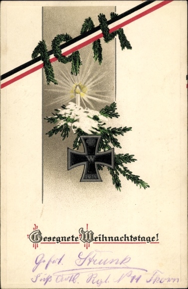 Ansichtkaart in reliëf Happy Christmas, EK to a dennenboom, 1914