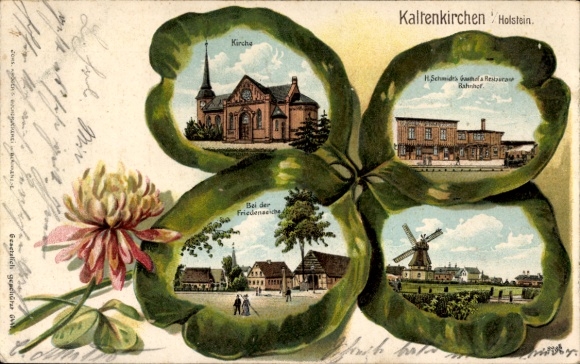 Ak Kaltenkirchen in Holstein , Kirche, H. Schmidt's Restaurant, Friedenseiche, Windmühle