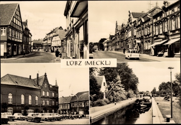 Postcard Lübz in Mecklenburg, Breitscheidstrasse, Goldberger Strasse, HOG to the city tower, lock
