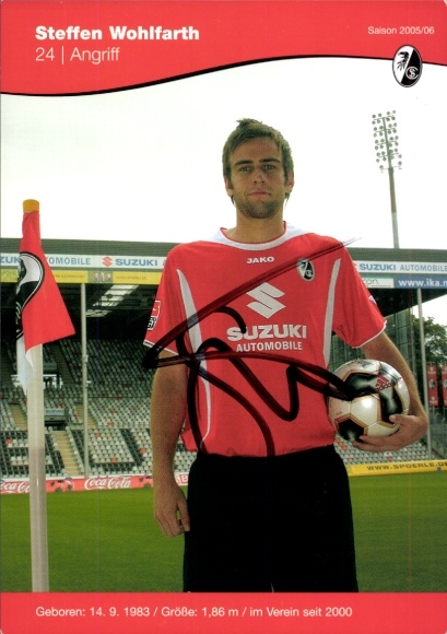 Autograph card footballer Steffen Wohlfarth, SC Freiburg, autograph