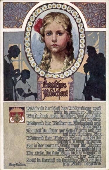 Artist Postcard Dt. School Association 892, German Girl, poem by Franz Gudiens