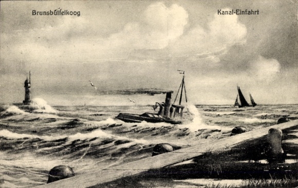 Ak Brunsbüttelkoog Brunsbüttel in Dithmarschen, Kanaleinfahrt, stürmische See