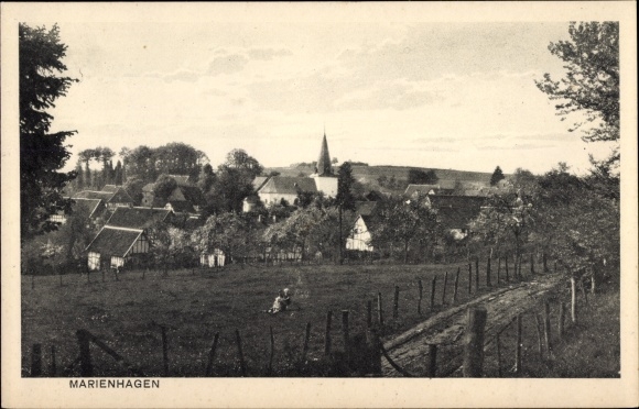 PC Marienhagen North Rhine-Westphalia, total view of the village, church tower