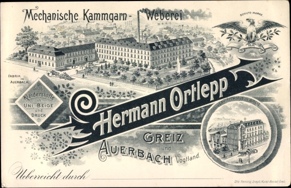 Chromo-Litho Mechanical worsted weaving Hermann Ortlepp, Auerbach factory, Greiz business premises