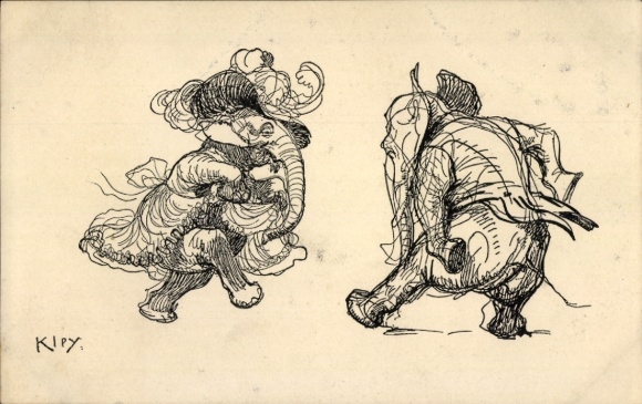 Art Nouveau Artist Postcard Kley, Heinrich, Simplisissimus Card Series X, No. II, Dancing Elephants