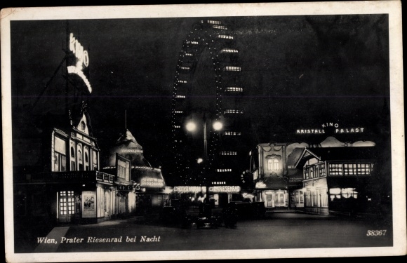 Postcard Wien 2. Leopoldstadt, Prater Riesenrad at night