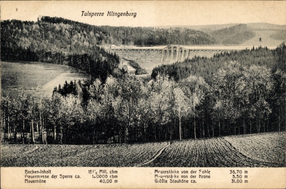 Postcard Klingenberg in the Ore Mountains of Saxony, dam, historic site, nature, water reservoir, L...