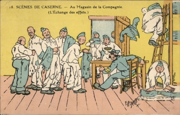 Artist CPA Scenes de Caserne, Au Magasin de la Compagnie